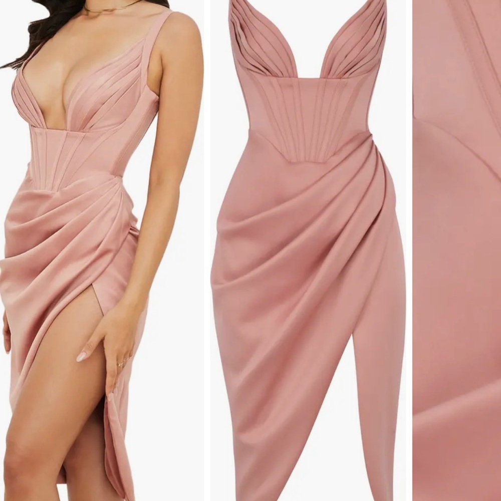 House of CB Rose Satin Faye Dress midi Pleated